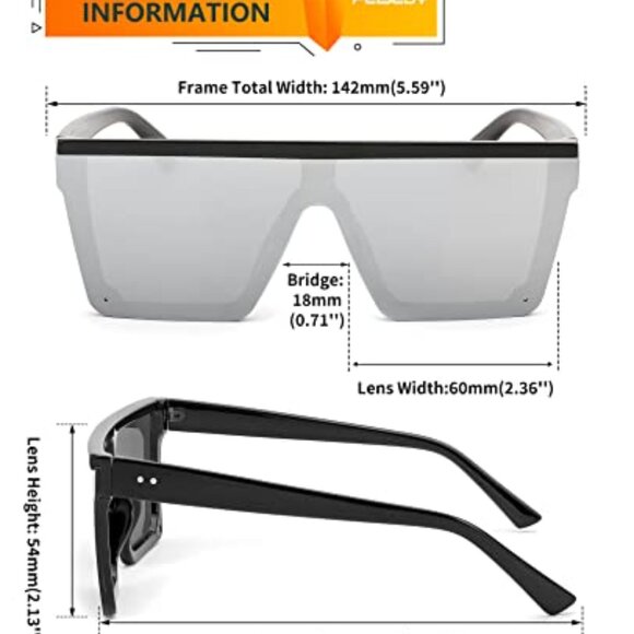 Oversized Square Sunglasses UV400 Protection Trendy Flat Top - Picture 6 of 8